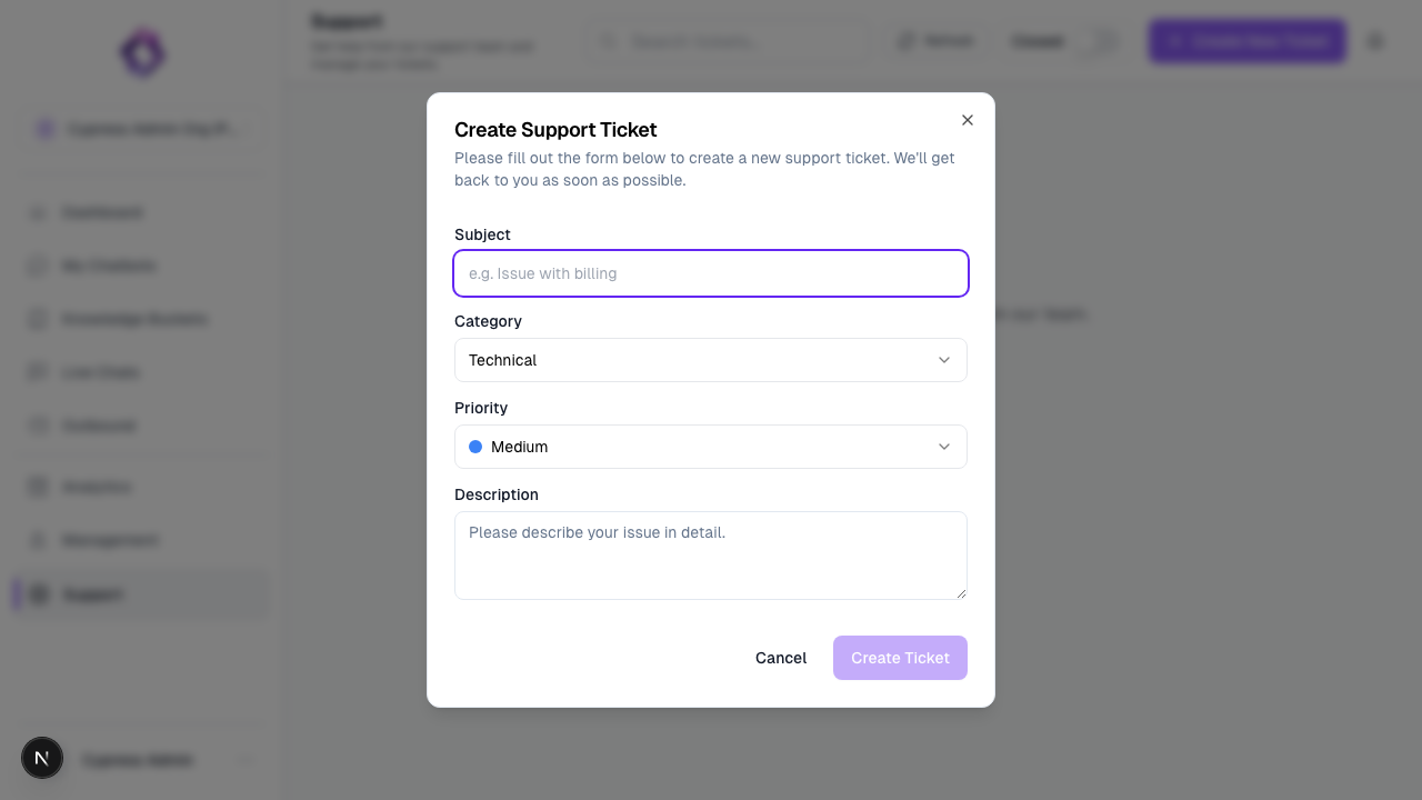 Create Support Ticket